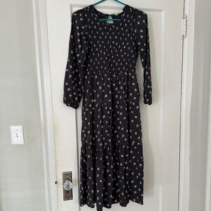 Marine Layer Camille Smocked Midi Dress in Black Modern Ditsy Size M